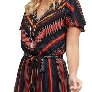 Striped front tie romper